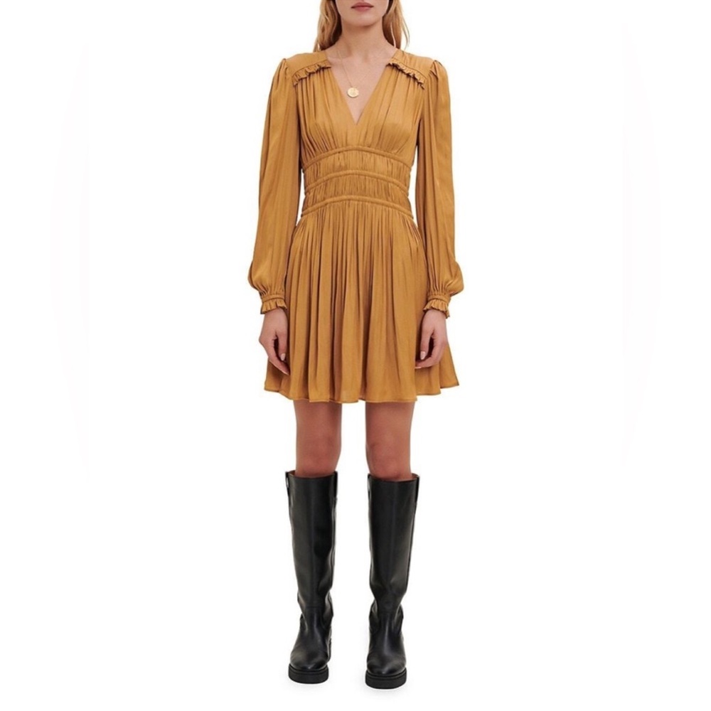 Make Riane Ruched Satin Mini Dress Gold Size M